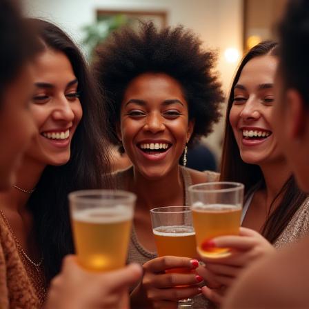 Guests laughing at a studio party