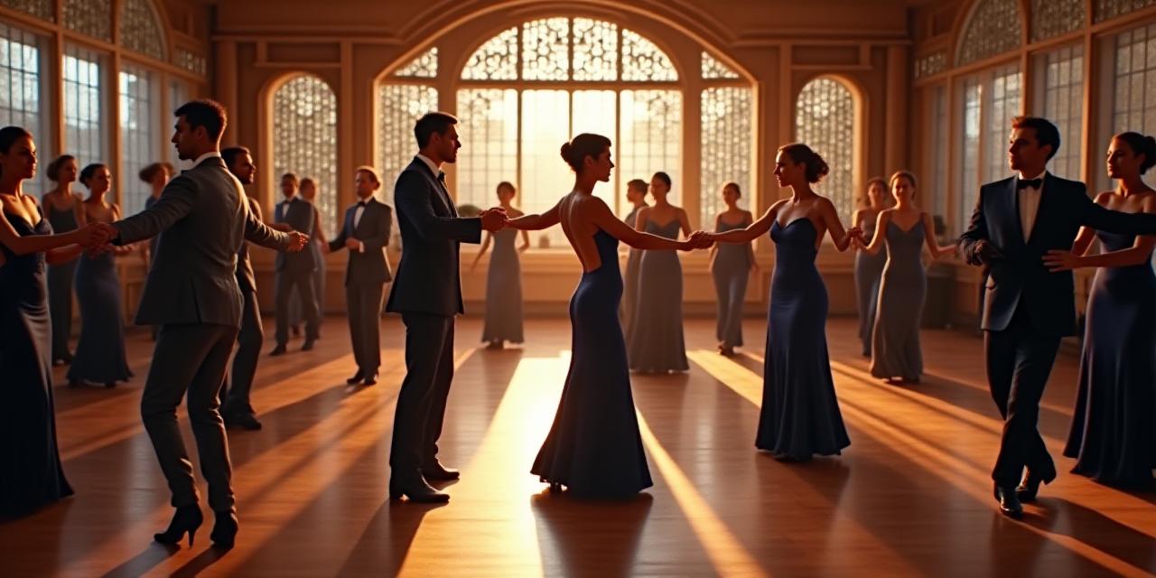People social dancing in a modern ballroom studio